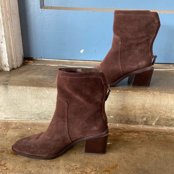 Vince Camuto Rich Brown Suede Block Heeled Boots - Picture 3 of 10
